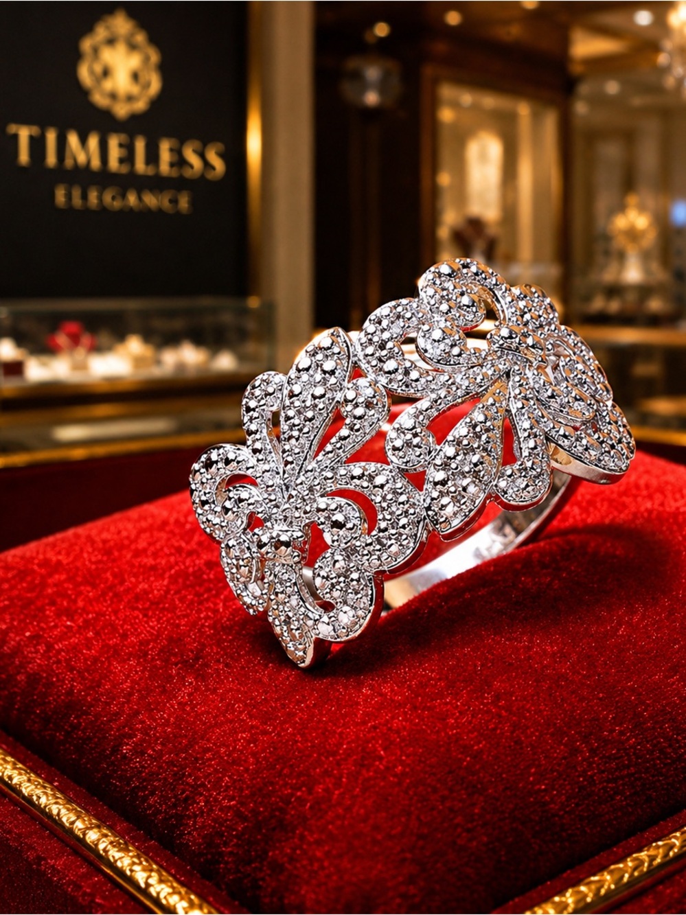White genuine diamond accent Fleur De Lis ring size 10